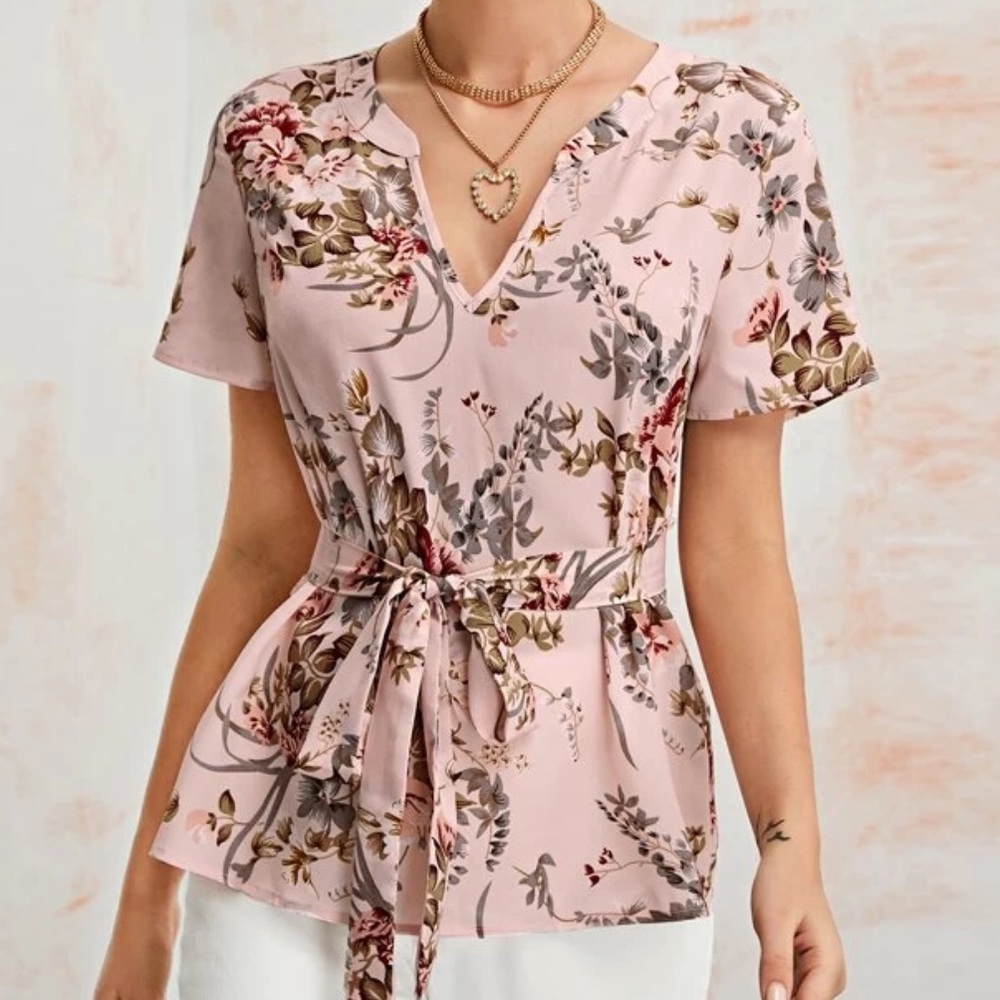 Belted Floral Top